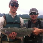 Catching sockeye salmon with the fishing guide